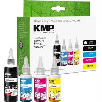 KMP PRINTTECHNIK rašalo papildymo rinkinys, skirtas Brother BTD180BK/C/M/Y - juodas 110ml, žydras/purpurinis/geltonas po 50ml (suderinamas) 1555,0005