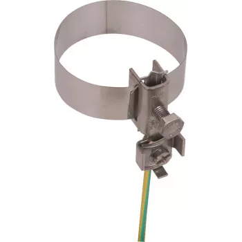 DEHN 540910 Įžeminimo juostinis vamzdžio spaustukas vamzdžiams 26,9-60,3 mm, cinkuotas plienas, nerūdijančio plieno juosta