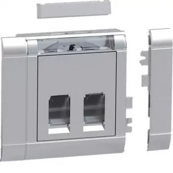 Hager GSETDM032LAN Duomenų lizdų montavimo rinkinys, 2x RJ45, Cat.6A, ekranuotas, aliuminio priekinė plokštė, 03 tipas