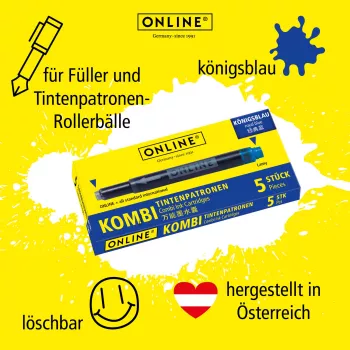 ONLINE Kombi rašalo kasetės parkeriams mėlynos 40 vnt. (70049)