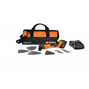 Fein AMM 500 Plus akumuliatorinis osciliuojantis daugiafunkcis įrankio rinkinys su 2x 18V 4Ah baterijomis, ALG 80 greituoju įkrovikliu, StarlockPlus, QuickIN, priešvibracine sistema, dėkle 71293870000