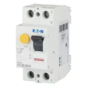 Eaton PXF-25/2/03-A liekamosios srovės grandinės pertraukiklis (RCCB) 25 A 2 polių 30 mA A tipo 236746