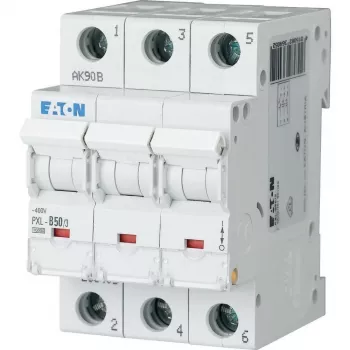 Eaton PXL-C50/3 miniatiūrinis automatinis jungiklis, 3 polių, C charakteristikos, 50 A, 400 V AC, 10 kA, DIN bėgelio 236431