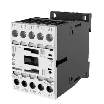 Eaton DILM15-01 24VDC 3 polių kontaktorius, 1 NC pagalbinis, 15 A AC-3, DIN bėgelio / varžtinis 290108