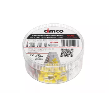 Cimco 187602 dalinai izoliuotų gnybtų įvorių rinkinys, 500 vnt., 0,5-2,5 mm², DIN 46228-4