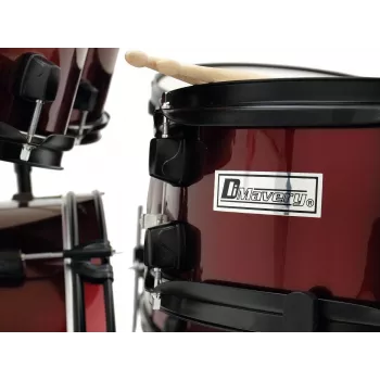 Dimavery DS-200 būgnų rinkinys, vyno raudonumo, su bosinio būgno pedalu ir lėkštėmis