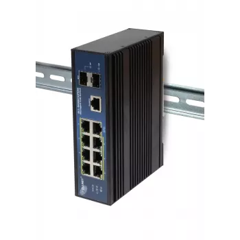 ALLNET ALL-SGI8010PDM Industrialus Valdomas Layer2+ 10 prievadų Gigabit PoE Komutatorius, 7x PoE+ 2x SFP 1x PD, Be ventiliatoriaus IP40
