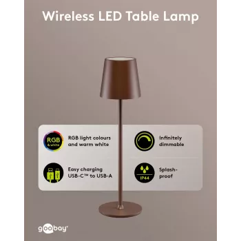 Wentronic Goobay belaidė LED stalinė lempa, M dydis, 38 cm, RGBW, vario spalvos (76570)