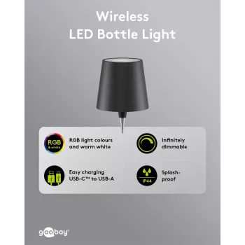 Wentronic Goobay belaidis LED buteliuko šviestuvas, RGBW, juodas (76571)
