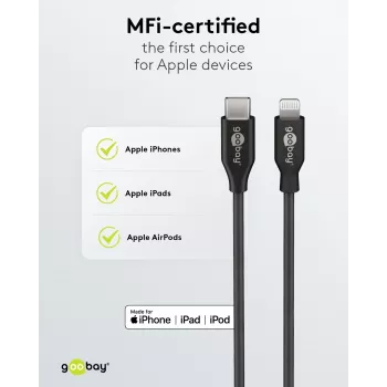Goobay dvigubas USB greitasis automobilinis įkroviklis su Lightning 27 W - USB-C ir USB-A automobilinis įkroviklis su USB-C į Lightning kabeliu 72166
