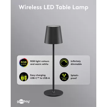 Wentronic Goobay belaidė LED stalinė lempa, dydis M, 38 cm, RGBW, juoda (76569)