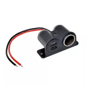 IWH 12/24V transporto priemonės maitinimo lizdas su 2 USB prievadais, bendra 4,2 A išėjimo galia (019010)