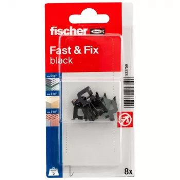 fischer Fast & Fix sieninis kabliukas K NV juodas (1 rinkinys) – lipnus, nereikia gręžti, daugkartinio naudojimo