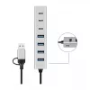 LogiLink USB 3.0 šakotuvas, 7 prievadų, 4x USB-A, 3x USB-C, aliumininis korpusas