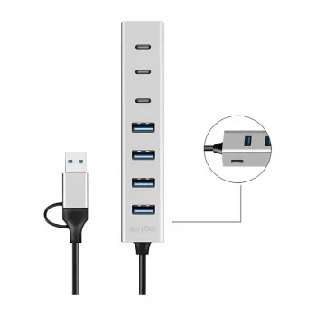 LogiLink USB 3.0 šakotuvas, 7 prievadų, 4x USB-A, 3x USB-C, aliumininis korpusas