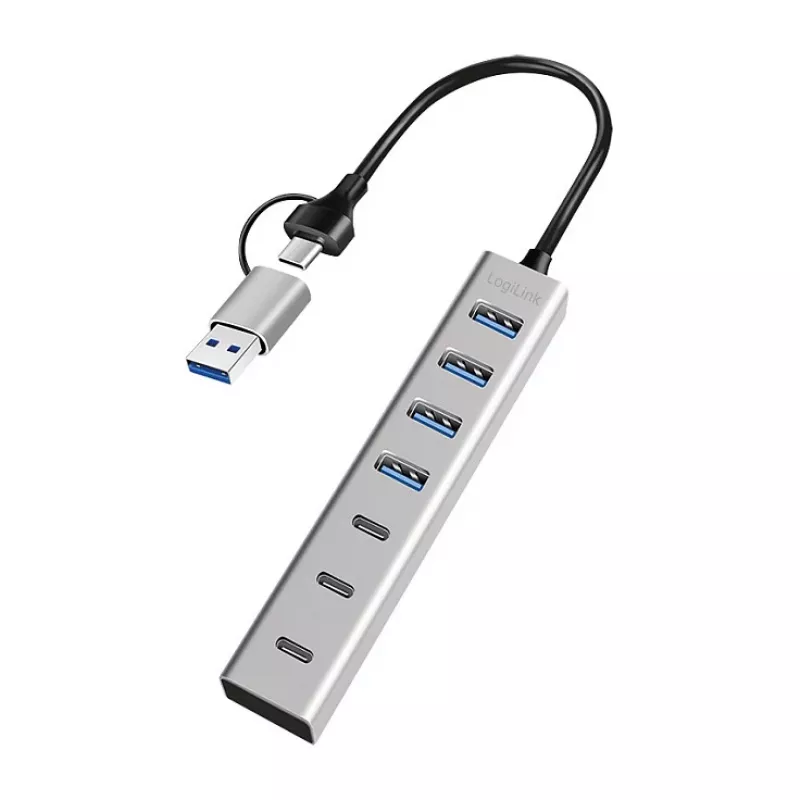 LogiLink USB 3.0 šakotuvas, 7 prievadų, 4x USB-A, 3x USB-C, aliumininis korpusas