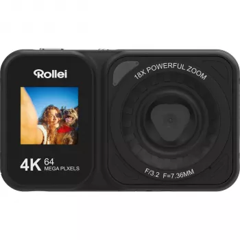 Rollei Compactline 64 dviejų ekranų skaitmeninis fotoaparatas - 14MP, 5x priartinimas, juodas