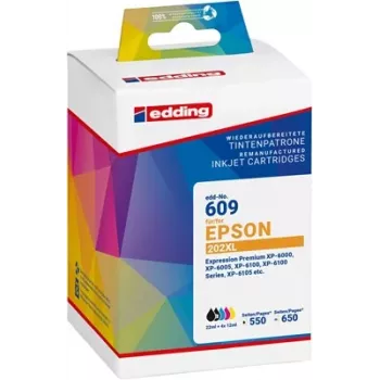 Edding EDD-609 suderinamas 5 dalių rašalo kasečių rinkinys Epson 202XL (juoda, foto juoda, žydra, purpurinė, geltona) 18-609-01