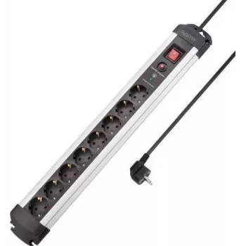 SYGONIX SY-4755614 Apsauginis ilgiklis su 6 Schuko lizdais, sidabrinis/juodas