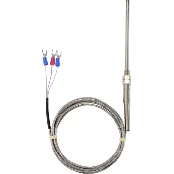Sygonix M8 PT100 3 laidų temperatūros jutiklis, -50 iki 300 °C, nerūdijantis plienas, IP67, 2 m silikono kabelis SY-6085070