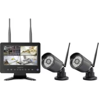 Sygonix belaidis vaizdo stebėjimo kamerų rinkinys su 2 kameromis, 1280 x 720 pikselių, 2,4 GHz, 7 colių monitorius, IP66, naktinio matymo funkcija, dvipusis garsas, microSD iki 128 GB SY-6330454