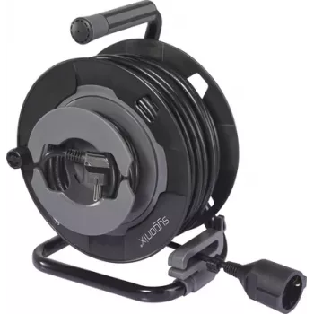 Sygonix SY-6618486 kabelio ritė su 4 Schuko lizdais, 25 m kabeliu, juoda