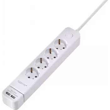 Sygonix SY-4535058 6 vietų maitinimo juosta su apšviestu pagrindiniu jungikliu, 1,5 m kabeliu, balta