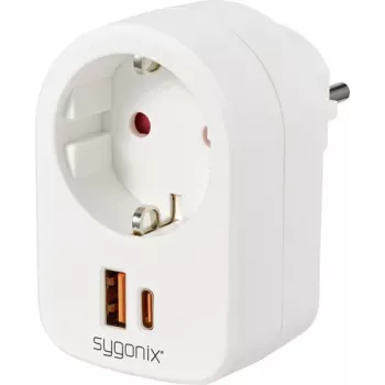 Sygonix SY-6713236 maitinimo lizdo adapteris su 2 USB prievadais, F tipo, 3680 W, baltas