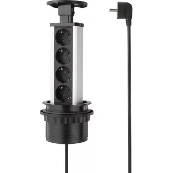 SYGONIX SY-4737792 Stalinis prailgintuvas su 8 Schuko lizdais ir 2 USB prievadais, juodas/sidabrinis
