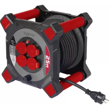 Sygonix SY-10236123 kabelio ritė 25m 4 lizdai Schuko juoda