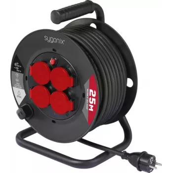 Sygonix SY-10236129 Kabelio ritė juoda Schuko kištukas 25m 4 lizdai