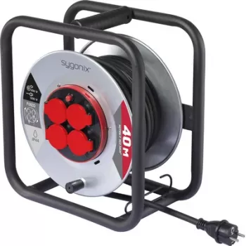 Sygonix SY-10236120 kabelio ritė juoda Schuko kištukas 25 m 4 lizdai