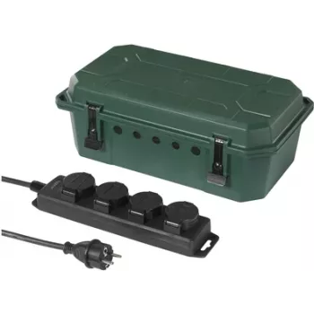 Sygonix SY-5598168 4 lizdų ilgintuvas, šilko matinis žalias/juodas, padidinta apsauga nuo prisilietimo, 16 A, 3680 W, 230 V, Schuko