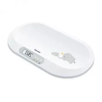 Beurer BY90 išmaniosios kūdikių svarstyklės su Bluetooth, 20 kg talpa, 5 g tikslumu, lenktu svėrimo paviršiumi, LCD ekranu, baltos