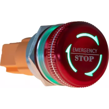 JOY-IT Button22NA-02 avarinio sustabdymo mygtukas, fiksuojantis, 22 mm montavimas, 220 V, raudona grybo formos galvutė, žalias apvadas, IP67, IK10