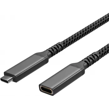 S CONN Flexline USB-C prailginimo kabelis, USB-C male į USB-C female, USB 3.2 Gen 2, 100W PD, 4K@60Hz, tekstilinis pintas, 1,5m, juodas FL31-74006