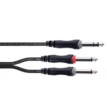 Cordial 14879 Audio Y-Adapter Cable 5 m – 1x 6,3 mm Stereo Jack to 2x 6,3 mm Mono Jack, juodas PVC dvigubas kabelis