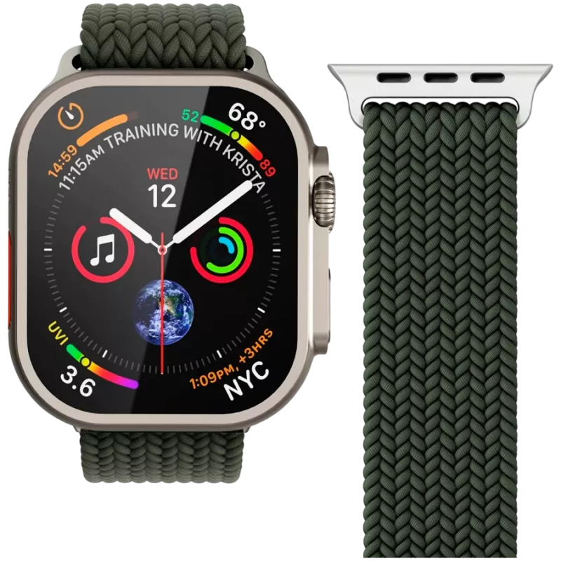 VONMÄHLEN austas lankelis Apple Watch 44/45/46/49mm, alyvuogių spalvos