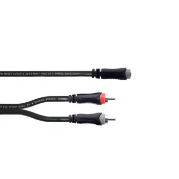Cordial 14889 Audio Y-adapterio kabelis 3,5 mm stereo lizdas (moteriškas) į 2x RCA lizdą (moterišką) 0,3 m juodas PVC dvigubas kabelis