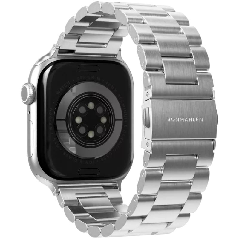 VONMÄHLEN Link Bracelet 2, skirta Apple Watch 44/45/46/49mm, nerūdijantis plienas, sidabrinis