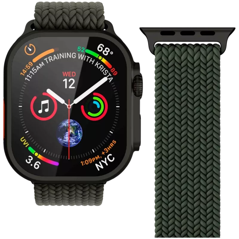 VONMÄHLEN austas kilpinis apyrankė Apple Watch 44/45/46/49mm, alyvuogių juoda