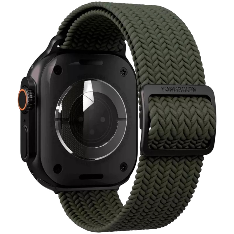 VONMÄHLEN austas kilpinis apyrankė Apple Watch 44/45/46/49mm, alyvuogių juoda