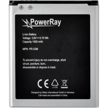 PowerRay baterija PR-S3M, skirta Samsung Galaxy S3 Mini, 1500 mAh, didmeninė pakuotė