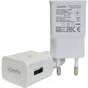 PowerRay įkroviklis PR-TA20EWE, EU specifikacijos 2 kontaktų su CE, 2000mAH, baltas, didmeninė pakuotė (PR-TA20EWE)
