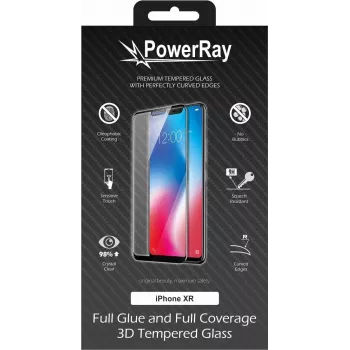 PowerRay itin patvarus 3D visiškai klijuojamas stiklo ekrano apsauginis stiklas iPhone XR, juodas PR-3DFGIPHXRBL