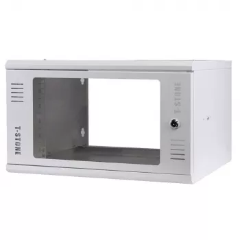 IT-BUDGET 19 inch sieninis spintelė T-STONE, 6U, 450 mm gylis, stiklinės durelės, užrakinama, balta (90ITBTSWV6545GW)