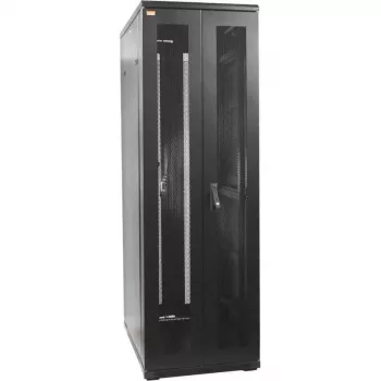 IT-BUDGET 19 inch serverio stelažo SRK pilnas rinkinys 38U 800x1000 mm perforuotos dvigubos durys, 4 aktyvūs ventiliatoriai, PDU, lentynos, surinktas, juodas 99ITB19SRK38810DTSM