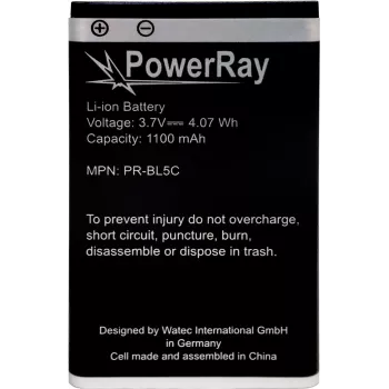 PowerRay baterija PR-BL5C, skirta Nokia E50, N70, N91, 6600, 1100 mAh, pakuotėje