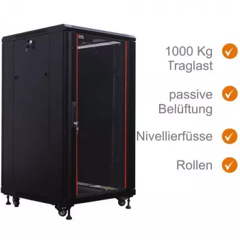 IT-BUDGET 19 inch tinklo spintelė SRK - 18U - 600x600 mm - Stiklinės/Plieninės durys - Išardytos būklės - Juoda (90ITB19SRK1866GSN)