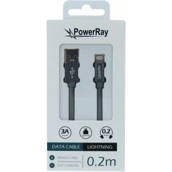 PowerRay USB į Lightning duomenų kabelis 0,2 m tekstilinis pilkas PR-DCUL020TGY